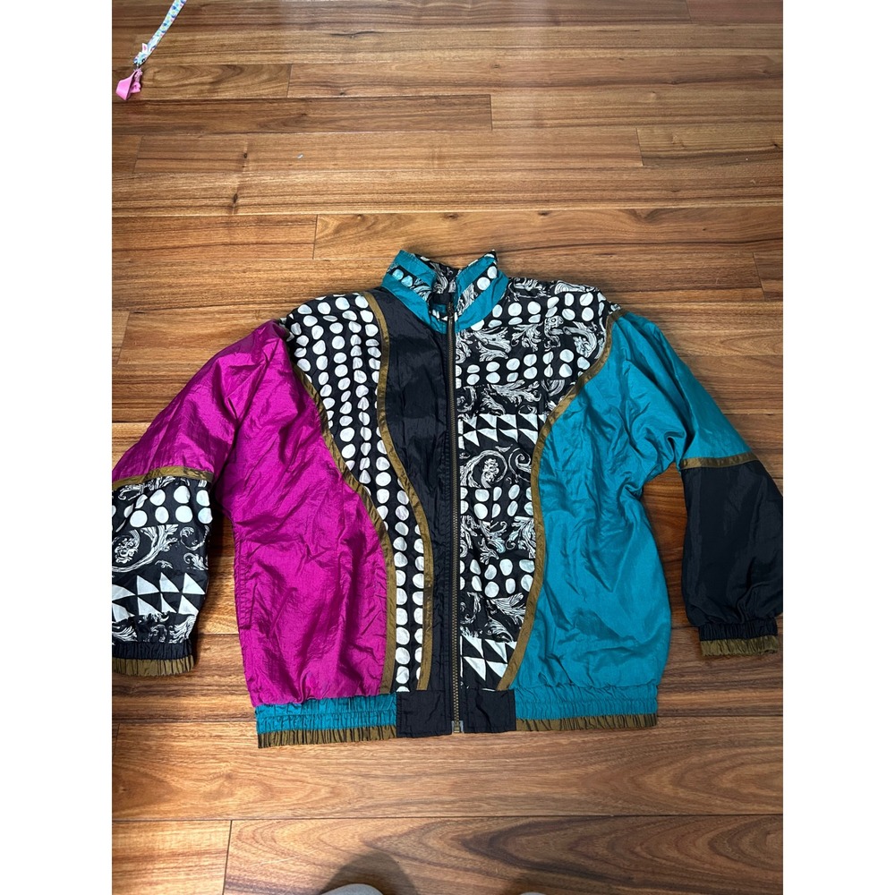 Vintage Lavon 90s‎ Colorblock Patchwork Windbreaker Jacket Vtg grunge